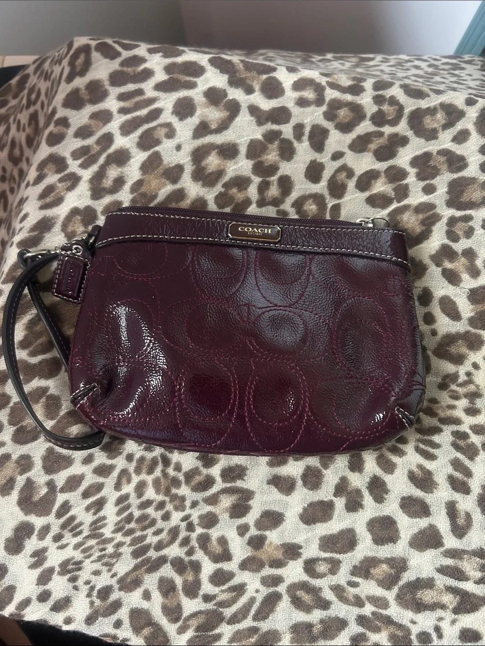 Coach Patent Leather Wristlet - Deep Plum